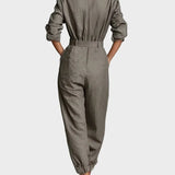 Magda - Cotton-Linen Long Sleeve Jumpsuit