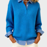Viktoria - Colorful Sweater with Patchwork Check Pattern