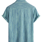 Men's Short Sleeve Cotton Shirt with Pocket in Black Stripes, Breathable