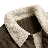 Men's Velvet Jacket with Sherpa Collar and Snaps - Brown Coffee