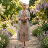 Daniela - Long floral patterned dress with a fitted vest