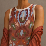 Daniela - Long floral patterned dress with a fitted vest