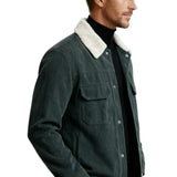 Men's Velvet Jacket with Sherpa Collar and Snap Buttons - Dark Graphite