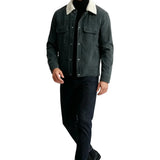 Men's Velvet Jacket with Sherpa Collar and Snap Buttons - Dark Graphite