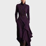 Teresa - Asymmetrical Knit Maxi Dress with Turtleneck