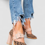 Selveta - Suede sandals in leopard print with a stable heel