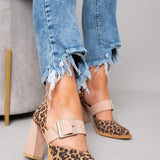 Selveta - Suede sandals in leopard print with a stable heel