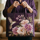 Purple Quilted Bag with Hummingbird and Orchid Design