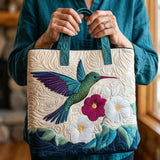 Quilted White Flower Tote Bag