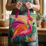 Quilted Shoulder Bag with Rainbow Flamingos