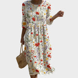 Cristina - Maxi Dress with Round Neckline and Floral Pattern