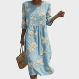 Cátia - Midi Dress with Plant and Flower Pattern