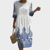 Bianca - Maxi Dress with Round Neckline and Pattern