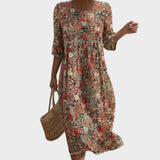 Sara - Maxi Dress with Round Neckline and Pattern
