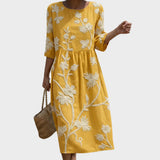 Iara - Midi Dress with Plant and Flower Pattern