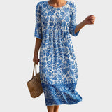 Liana - Maxi Dress with Round Neck in Floral Pattern