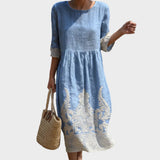 Tânia - Dress with Plant and Flower Pattern