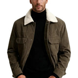 Men's Velvet Jacket with Sherpa Collar and Snaps - Brown Coffee