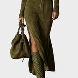 Vintage Green Maxi Dress with Zipper and Belt