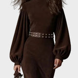 Retro long dress with long sleeves and a high collar