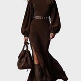 Retro long dress with long sleeves and a high collar