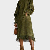 Suede Dress with Turtleneck and Fringes