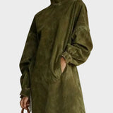 Suede Dress with Turtleneck and Fringes