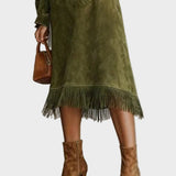 Suede Dress with Turtleneck and Fringes