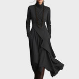Teresa - Asymmetrical Knit Maxi Dress with Turtleneck