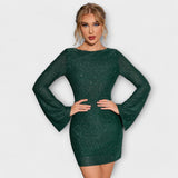 Backless Sequin Dress with Long Sleeves