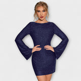 Backless Sequin Dress with Long Sleeves