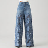 Eleanor - Wide-Leg Denim Pants with Lace