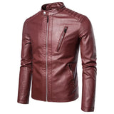 Elegant Leather Jacket with Stand-Up Collar