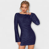 Backless Sequin Dress with Long Sleeves