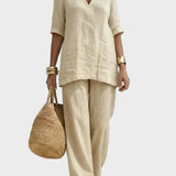 Susana - Two-Piece Set with Half-Sleeve Top and Straight Pants