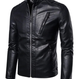 Elegant Leather Jacket with Stand-Up Collar